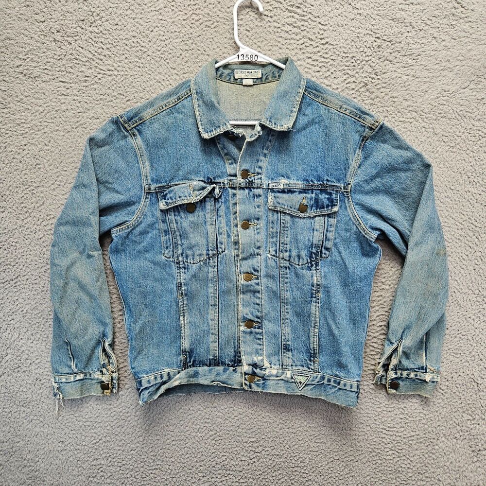 Guess Georges Marciano Denim Jacket Mens Size Medium Blue Button Up